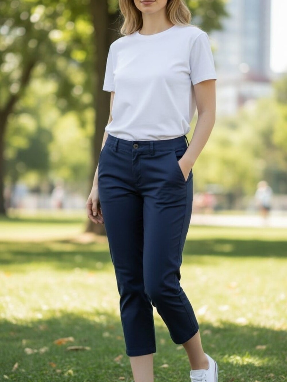Cropped Navy Chino Capris for Women